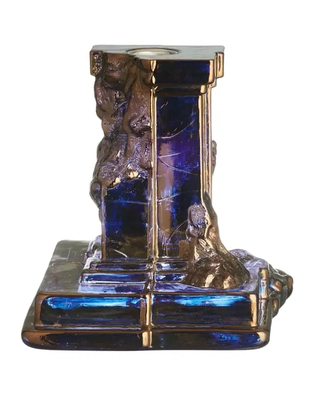 Kosta Boda Rocky Baroque Amber Haze Medium Candlestick, 5.9"