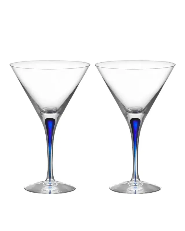 Orrefors Intermezzo Blue Martini Glasses, Set of 2