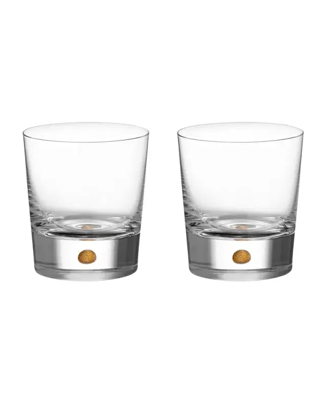 Orrefors Intermezzo Gold Double Old Fashion Glasses, Set of 2