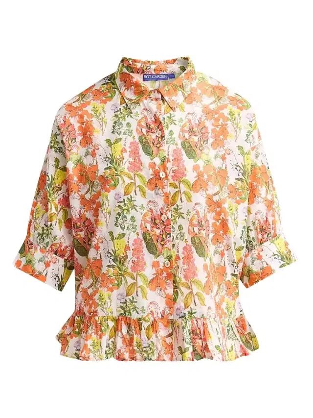 Ro's Garden Women's Ruby Floral Cotton Shirt - Multi Palm Haze