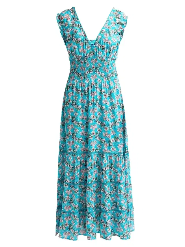 Ro's Garden Women's Hilda Floral Cotton Maxi Dress - Blue Aloha