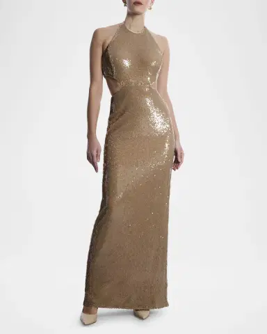 BCBGMAXAZRIA Cutout Sequin Halter Gown | Thumbnail 2 BCBGMAXAZRIA Cutout Sequin Halter Gown | Thumbnail 2
