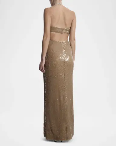 BCBGMAXAZRIA Cutout Sequin Halter Gown | Thumbnail 3 BCBGMAXAZRIA Cutout Sequin Halter Gown | Thumbnail 3