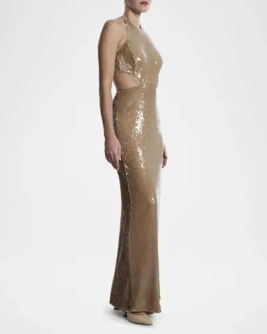 BCBGMAXAZRIA Cutout Sequin Halter Gown | Thumbnail 4 BCBGMAXAZRIA Cutout Sequin Halter Gown | Thumbnail 4