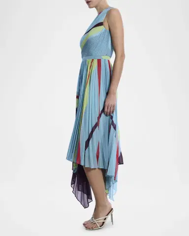 BCBGMAXAZRIA One-Shoulder Abstract-Print Pleated Midi Dress | Thumbnail 4