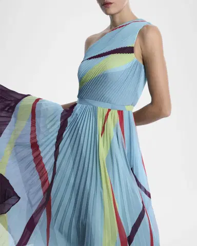 BCBGMAXAZRIA One-Shoulder Abstract-Print Pleated Midi Dress | Thumbnail 5