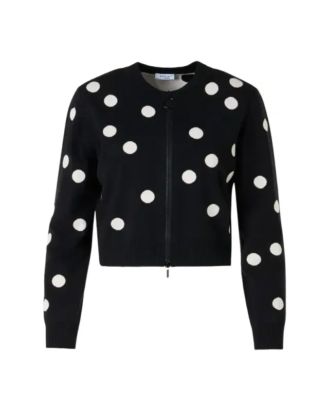 Akris punto Polka Dot Wool Zip Cardigan
