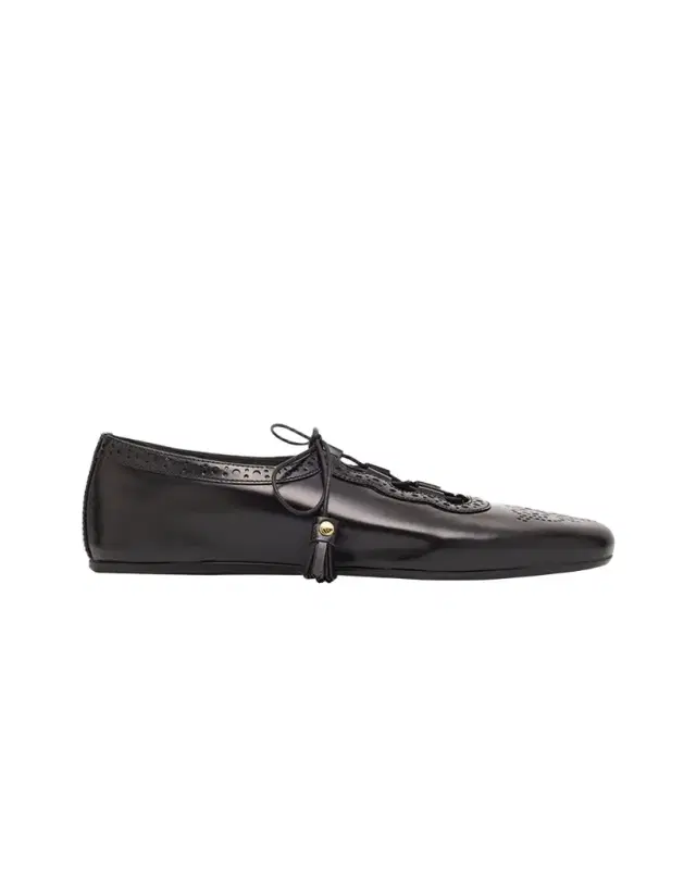 Church 's Polished Fume Leather Lace-Up Ballerina Flats