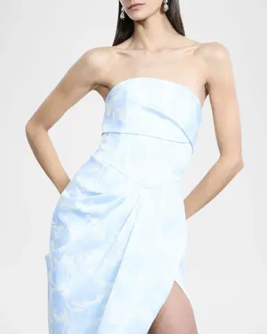 BCBGMAXAZRIA Strapless Pleated Floral-Print Gown | Thumbnail 5
