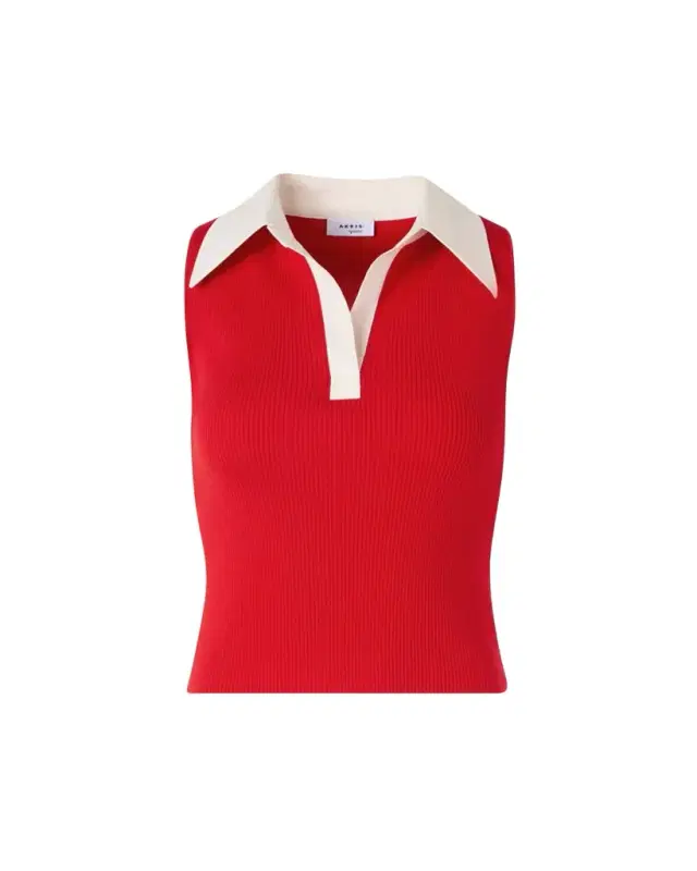 Akris punto Sleeveless Wool Rib Polo Top
