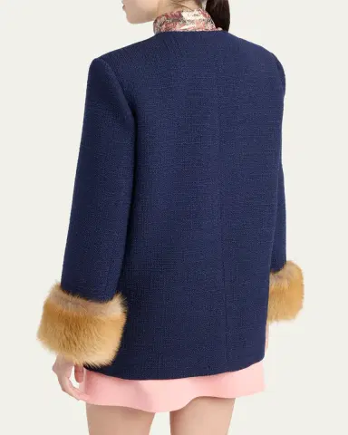 Valentino Garavani Lamb Shearling Cuffs Tweed Single-Breasted Jacket | Thumbnail 3 Valentino Garavani Lamb Shearling Cuffs Tweed Single-Breasted Jacket | Thumbnail 3