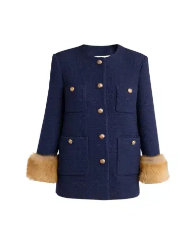 Valentino Garavani Lamb Shearling Cuffs Tweed Single-Breasted Jacket | Thumbnail 1 Valentino Garavani Lamb Shearling Cuffs Tweed Single-Breasted Jacket | Thumbnail 1