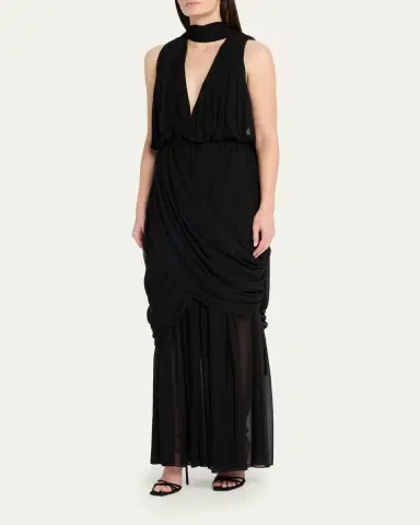 Et Ochs Arabella Plunging Draped Column Gown | Thumbnail 4
