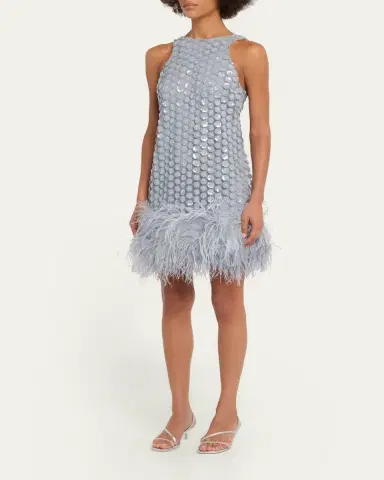 The New Arrivals by Ilkyaz Ozel Bixi Sequined Feather-Trim Minidress | Thumbnail 4 The New Arrivals by Ilkyaz Ozel Bixi Sequined Feather-Trim Minidress | Thumbnail 4