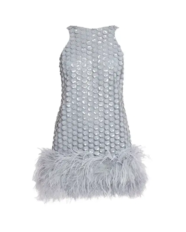 The New Arrivals by Ilkyaz Ozel Bixi Sequined Feather-Trim Minidress