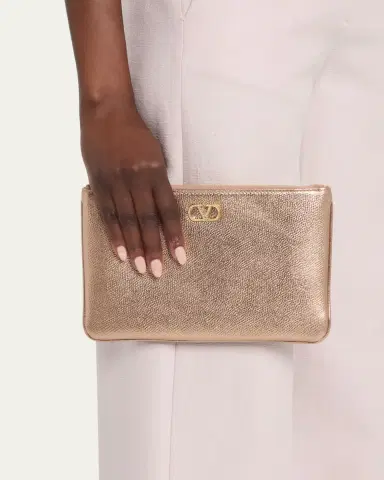 Valentino Garavani Medium Metallic Leather Flat Pouch Bag | Thumbnail 2