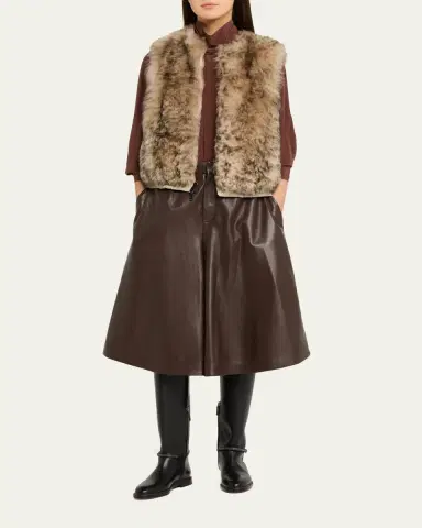 Brunello Cucinelli Pleated Leather Wide-Leg Culotte Pants | Thumbnail 2