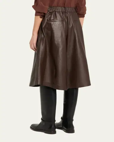 Brunello Cucinelli Pleated Leather Wide-Leg Culotte Pants | Thumbnail 3