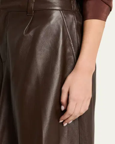 Brunello Cucinelli Pleated Leather Wide-Leg Culotte Pants | Thumbnail 5