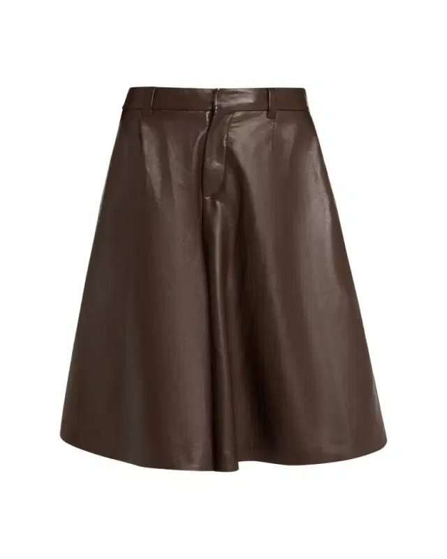 Brunello Cucinelli Pleated Leather Wide-Leg Culotte Pants