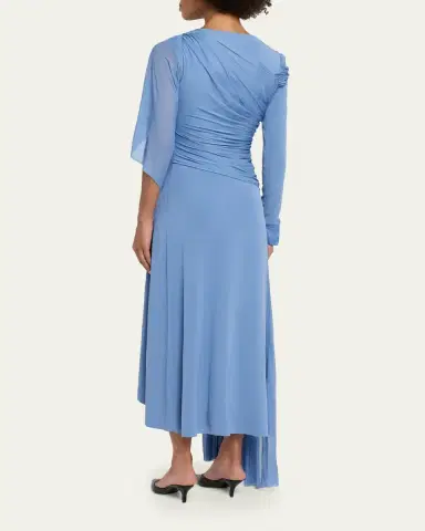 Lanvin Asymmetric Draped Jersey Button-Sleeve Midi Dress | Thumbnail 3