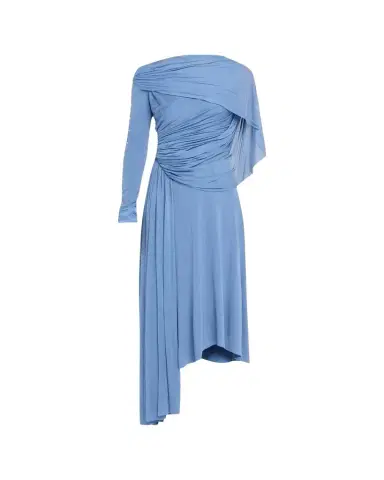 Lanvin Asymmetric Draped Jersey Button-Sleeve Midi Dress | Thumbnail 1