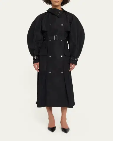 Lanvin Mixed-Media Belted Long Trench Coat | Thumbnail 2 Lanvin Mixed-Media Belted Long Trench Coat | Thumbnail 2
