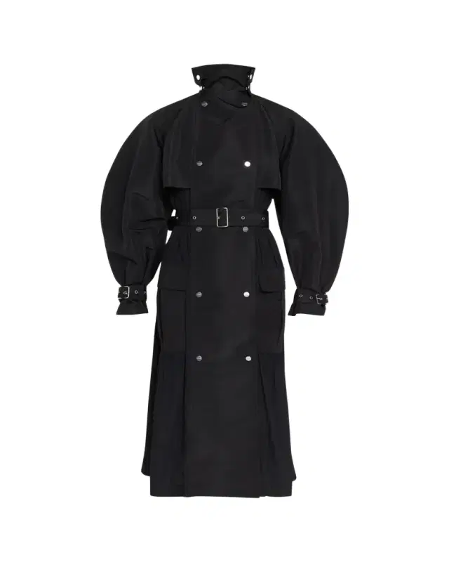 Lanvin Mixed-Media Belted Long Trench Coat