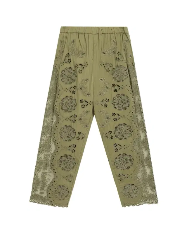 Sea Gardener Embroidered Lace-Panel Pants