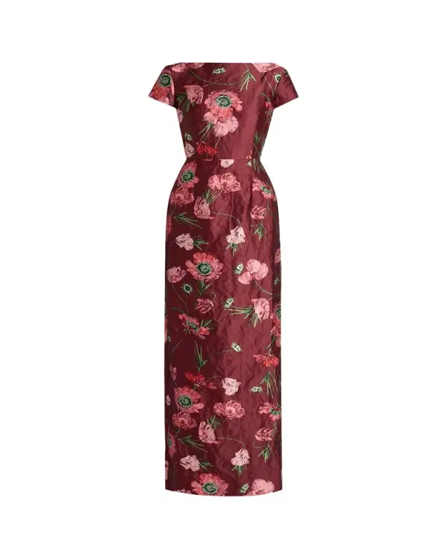 Erdem Floral Textured Satin Tailored Midi Dress