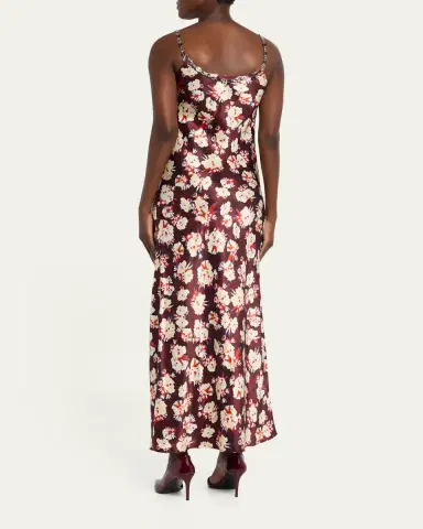 Rabanne Chain Cowl-Neck Floral Satin Maxi Slip Dress | Thumbnail 3