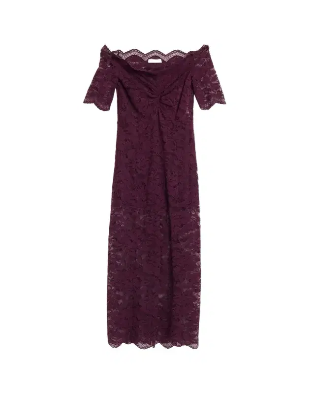 Rabanne Off-The-Shoulder Twisted Lace Midi Dress