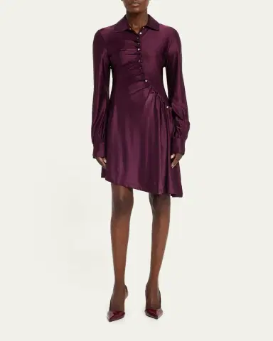 Rabanne Asymmetric Gathered Button Long-Sleeve Shirtdress | Thumbnail 2