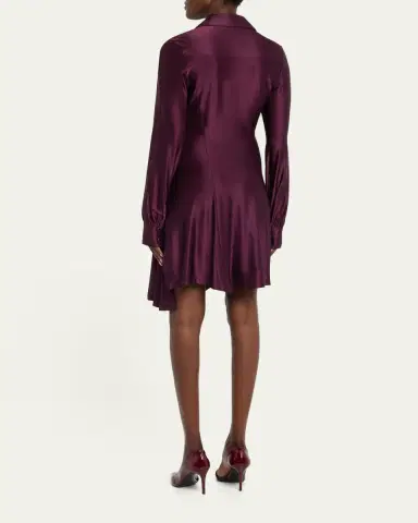 Rabanne Asymmetric Gathered Button Long-Sleeve Shirtdress | Thumbnail 3
