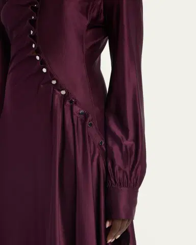 Rabanne Asymmetric Gathered Button Long-Sleeve Shirtdress | Thumbnail 5