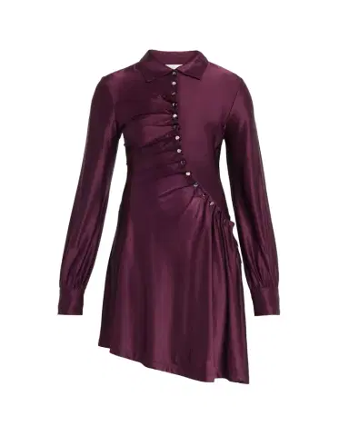 Rabanne Asymmetric Gathered Button Long-Sleeve Shirtdress | Thumbnail 1