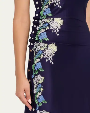 Rabanne Floral Embroidered Snap Draped Jersey Midi Dress | Thumbnail 5 Rabanne Floral Embroidered Snap Draped Jersey Midi Dress | Thumbnail 5