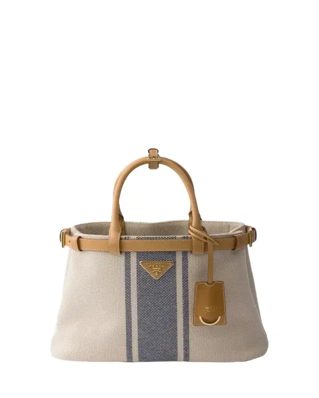 Prada Buckle Small Striped Canvas Top-Handle Bag