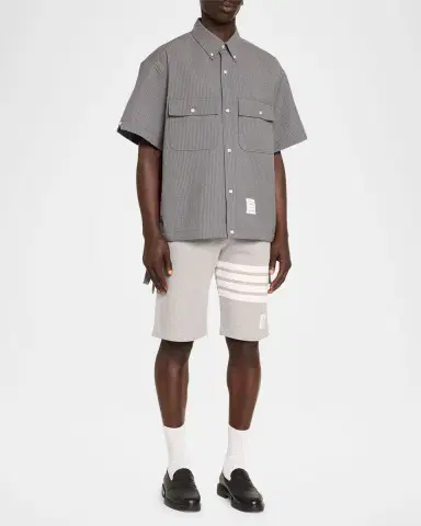 Thom Browne Men's Seersucker Short-Sleeve Track Shirt | Thumbnail 2