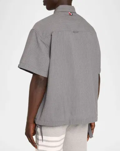 Thom Browne Men's Seersucker Short-Sleeve Track Shirt | Thumbnail 3