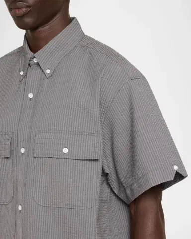 Thom Browne Men's Seersucker Short-Sleeve Track Shirt | Thumbnail 5