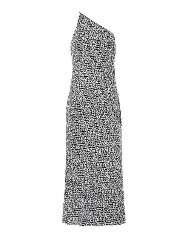 Akris One-Shoulder Sequin Net Midi Dress