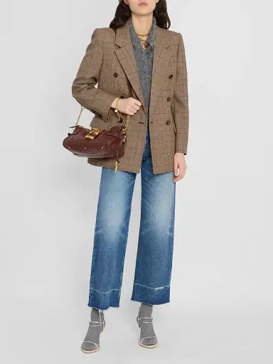 Chloé Women's Plaid Wool Double-Breasted Blazer - Brown Beige | Thumbnail 2