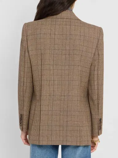 Chloé Women's Plaid Wool Double-Breasted Blazer - Brown Beige | Thumbnail 3