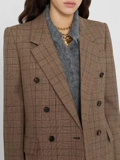 Chloé Women's Plaid Wool Double-Breasted Blazer - Brown Beige | Thumbnail 5