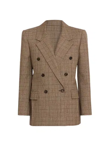 Chloé Women's Plaid Wool Double-Breasted Blazer - Brown Beige | Thumbnail 1