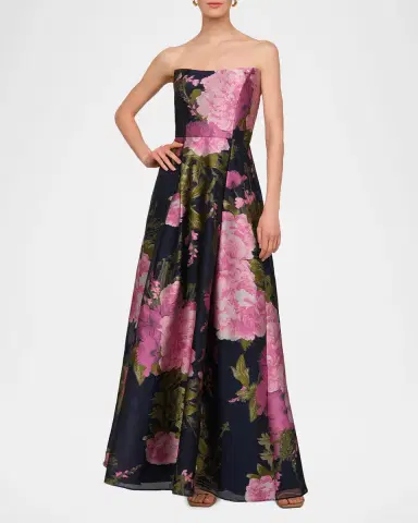 Kay Unger New York Willow Floral Metallic Organza Gown | Thumbnail 2 Kay Unger New York Willow Floral Metallic Organza Gown | Thumbnail 2