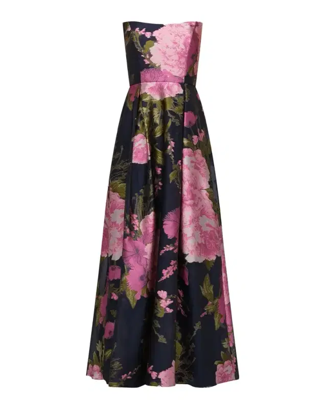 Kay Unger New York Willow Floral Metallic Organza Gown