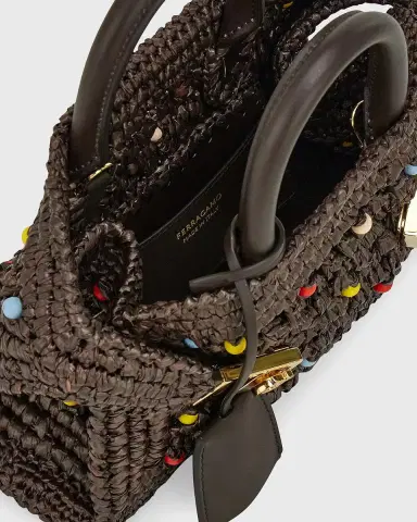 Ferragamo Hug Beaded Raffia Top-Handle Bag | Thumbnail 3 Ferragamo Hug Beaded Raffia Top-Handle Bag | Thumbnail 3