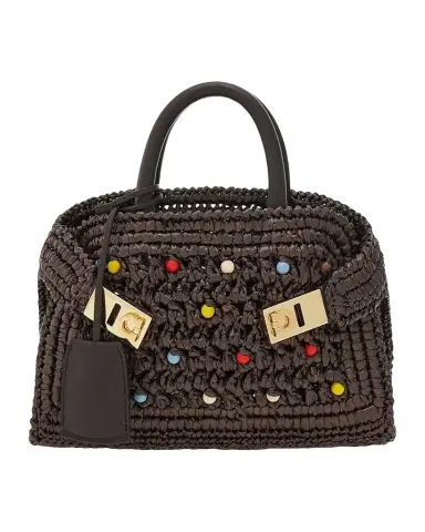 Ferragamo Hug Beaded Raffia Top-Handle Bag | Thumbnail 1 Ferragamo Hug Beaded Raffia Top-Handle Bag | Thumbnail 1
